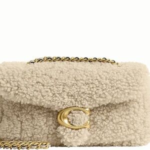 Coach Cream Shearling Shoulder Bag with Gold Chain